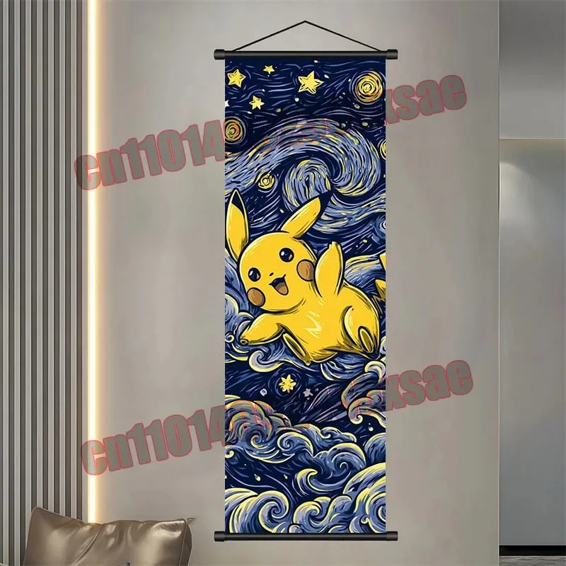 Printed Pokemon Poster Anime Wall Artwork Gengar Eevee Pikachu Images Scroll Paintings Retro Artist Home Living Room Decor