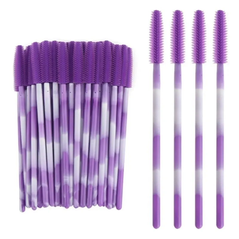 50Pcs Disposable Eyelash Brushes Silicone Makeup Tools Mascara Wand Applicator Rainbow Color Microbrush Eyebrow Comb Girl