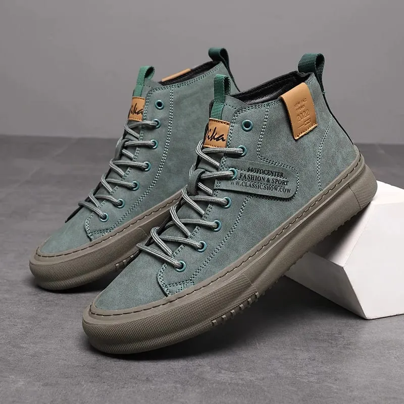 Men's New Business Casual Shoes Thick-Soled Height-Increasing Shoes Lightweight Mid-Top Solid Color Trendy Comfortable Uniform Formal Men's High-Top Shoes