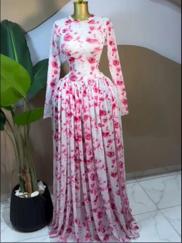 CM.YAYA Women leaf Print patchwork smock Midi A-line Long Maxi Dress 2026 Elegant Evening Birthday Party Dresses Trendy Vestidos