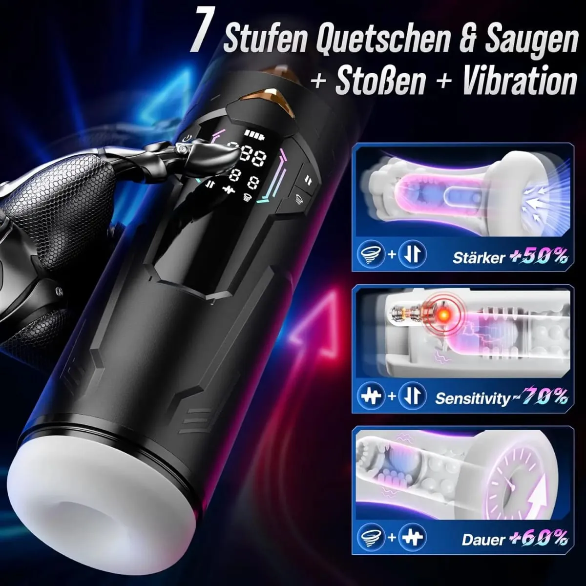 Automatic Male Masturbator Hands-Free 7 Telescopes & Sucking & Vibration Pocket Pussy Sex Toy for Men Adults Piston Mastubator
