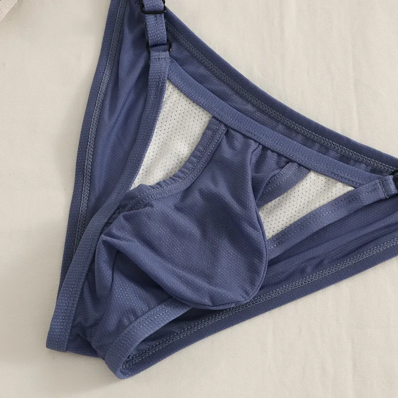 Slip en soie glacée pour hommes avec devant ouvert et taille réglable - Sous-vêtements respirants sexy d'été pour un ajustement confortable — image 5