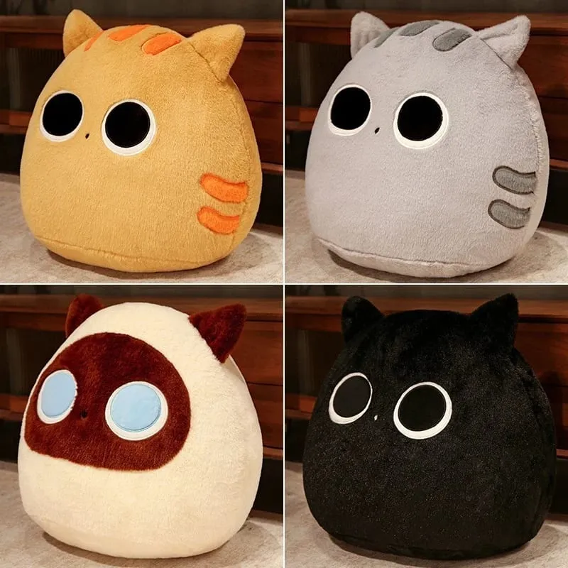 Generic Fluffy Cute Round Black And Brown Cat Plush Pillow Soft Stuffed Plush Toy Sofa Bed Back Cushion Home Decor For Adult