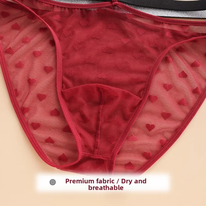 Underpants Lingerie Men's Triangle Panties Mesh Love Heart Men Thin Briefs Large Size Mid Waist Underwear for Men Men