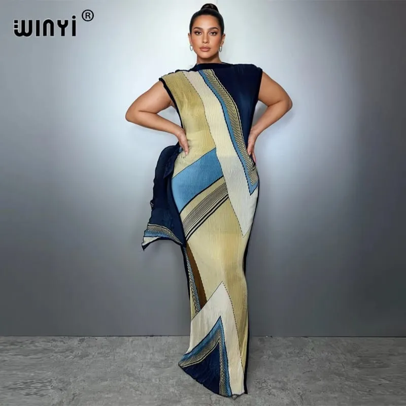 Plisované elastické tenké šaty dámské zmačkaný design Plisované luxusní muslimské společenské šaty Abaya Poncho pro ženy Plážové oblečení Kaftan