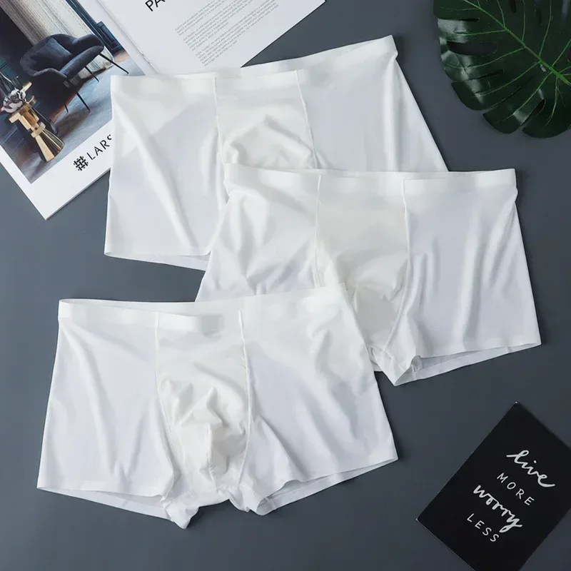 3PCS 고품질 남자의 얼음 실크 속옷 여름 얇은 통기성 원활한 팬티 섹시한 남성 속옷 플러스 크기