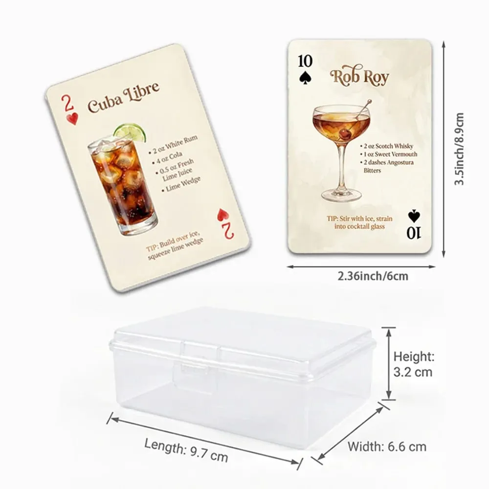 54-Card Deck of Original Cocktail Recipes Bartender's Guide Party Playing Cards Home Bar Decor Drinking Game with Storage Box