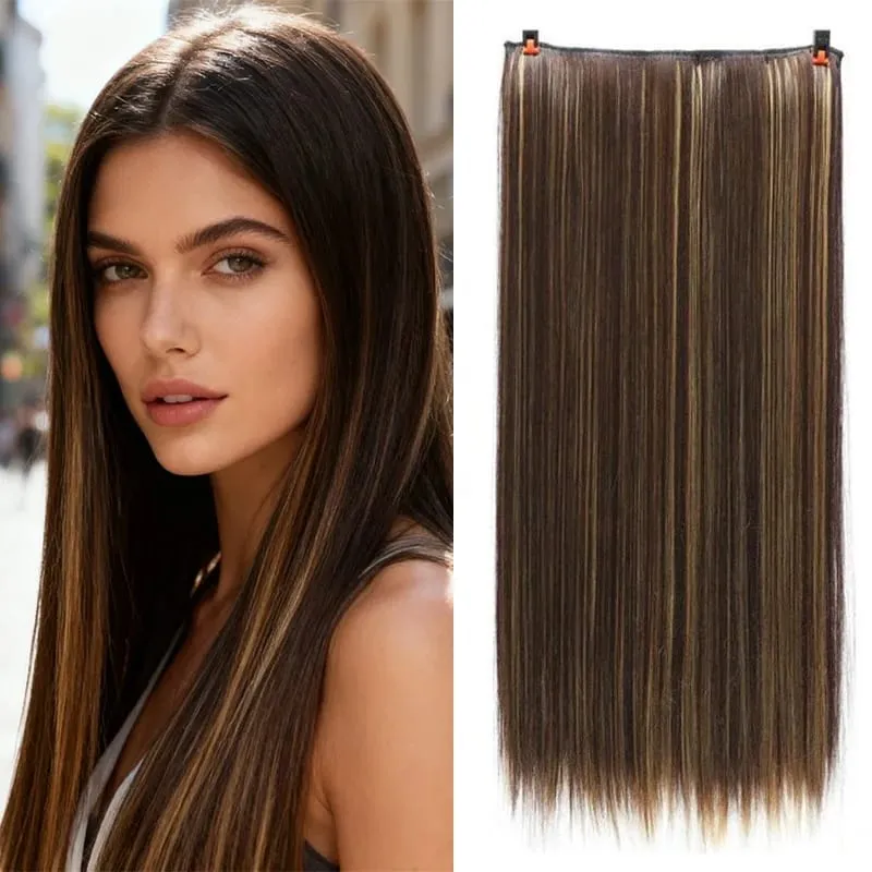 Synthetic Long Straight 5 Clip in Hair Extensions Black Brown Natueal Fake Heat Resistant Hair Piece For Women