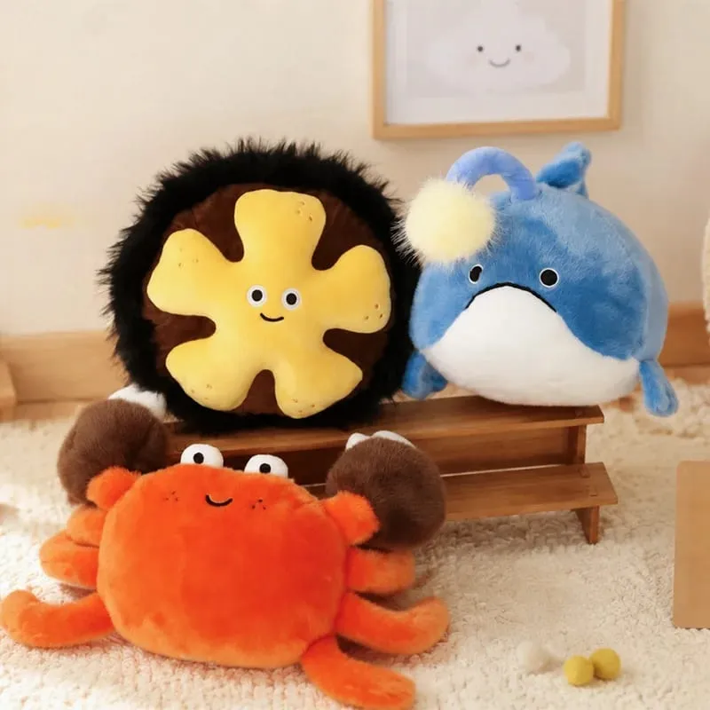 New Creative Ocean Plushies Sea Urchin Lanternfish Crab Orca Plush Throw Pillows Cute Marine Animal Decorative Cushions for Sofa
