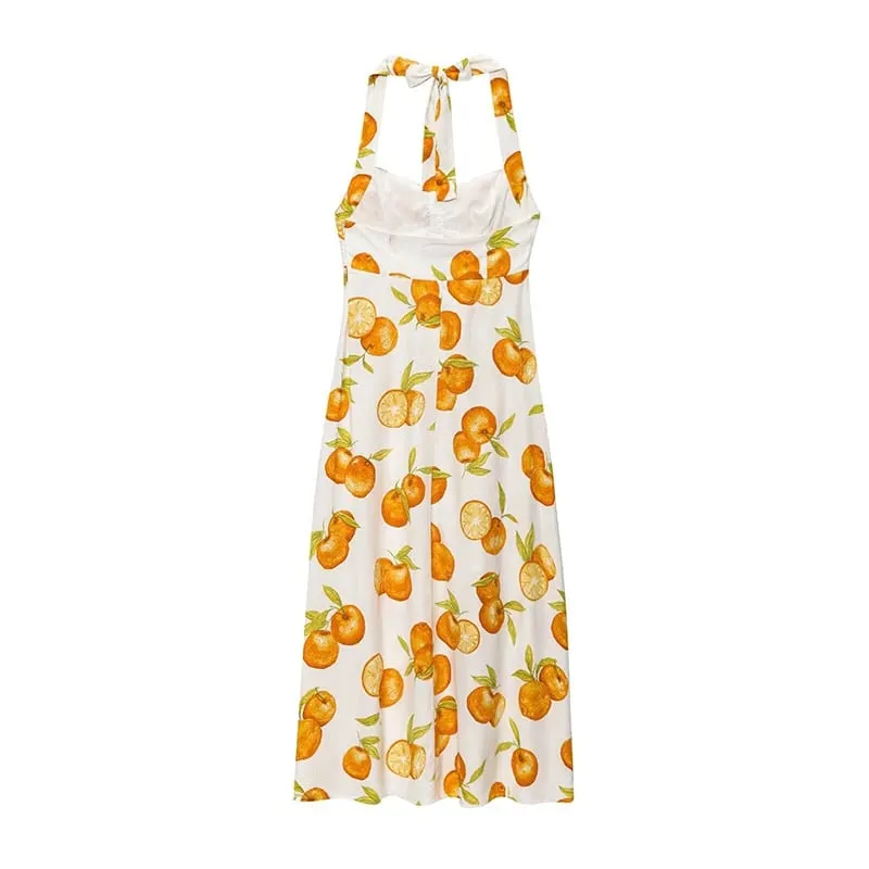 Willshela Women Fashion Printed Single Breasted Side Zipper Backless Midi Dress Vintage Halter Neck Female Chic Dresses — image 2