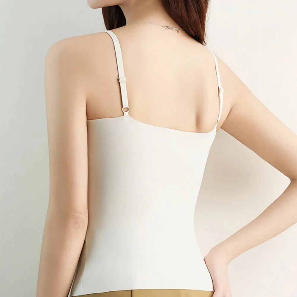 Fashion V-Neck Ice Silk Seamless One-piece Bottoming Tank Tops With Chest Pads Women Inner Top Beautiful Back Sling Long Vest