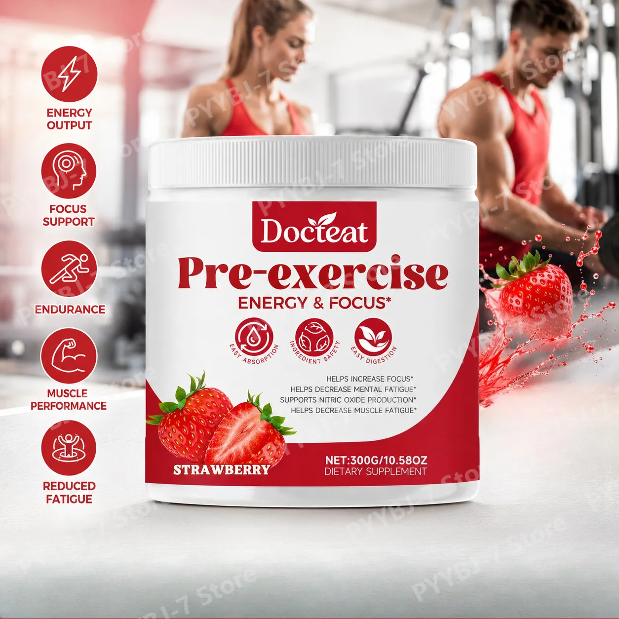 ผงก่อนการออกกำลังกาย Energy and Focus Support Support Muscle Recovery รสสตรอเบอร์รี่ Daily Health Care 300g
