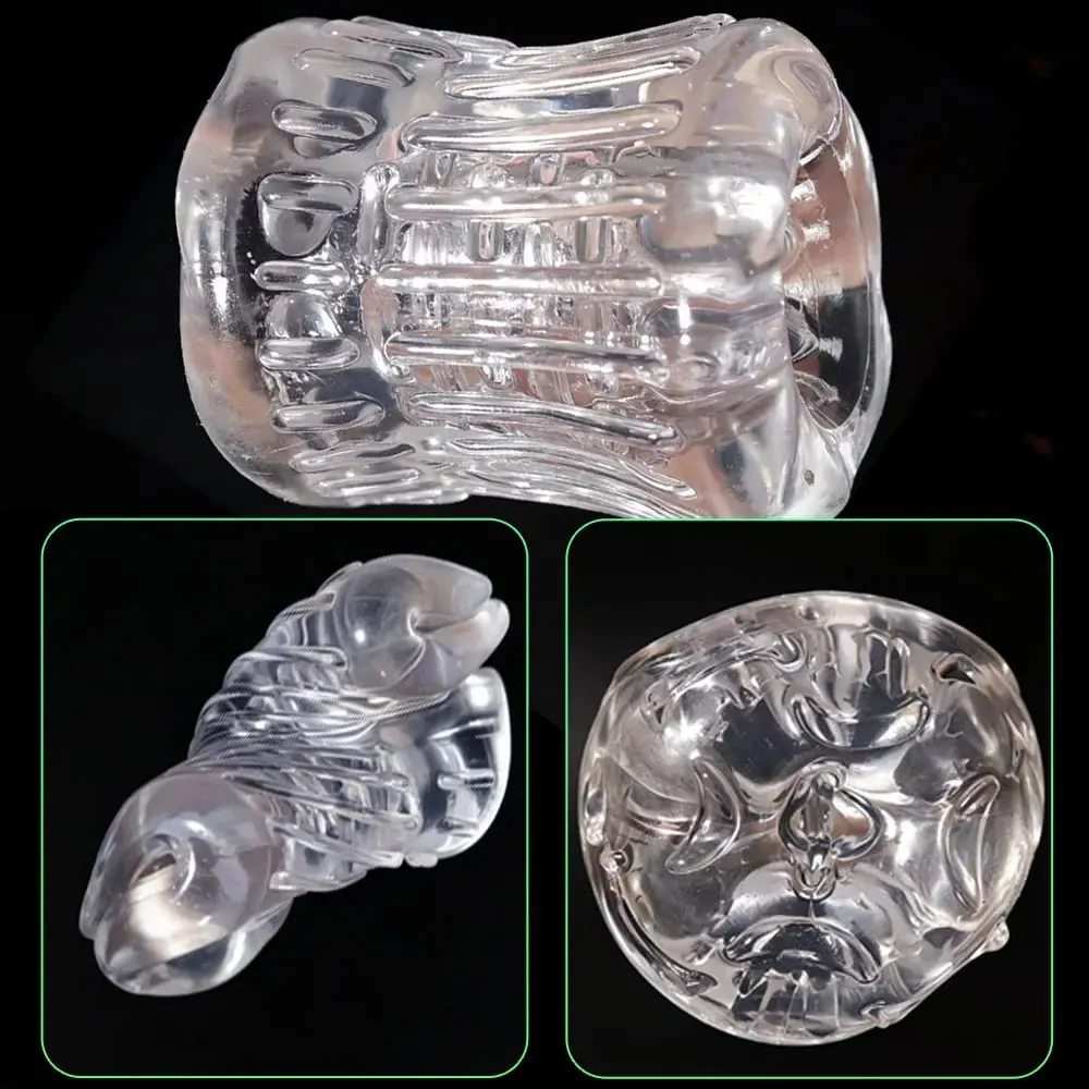 Reusable Male Masturbator Cup Male Masterburbatar Penis Sleeve Sex Toys Transparent Crystal Vagina Textured Tunnel Pocket Pussy