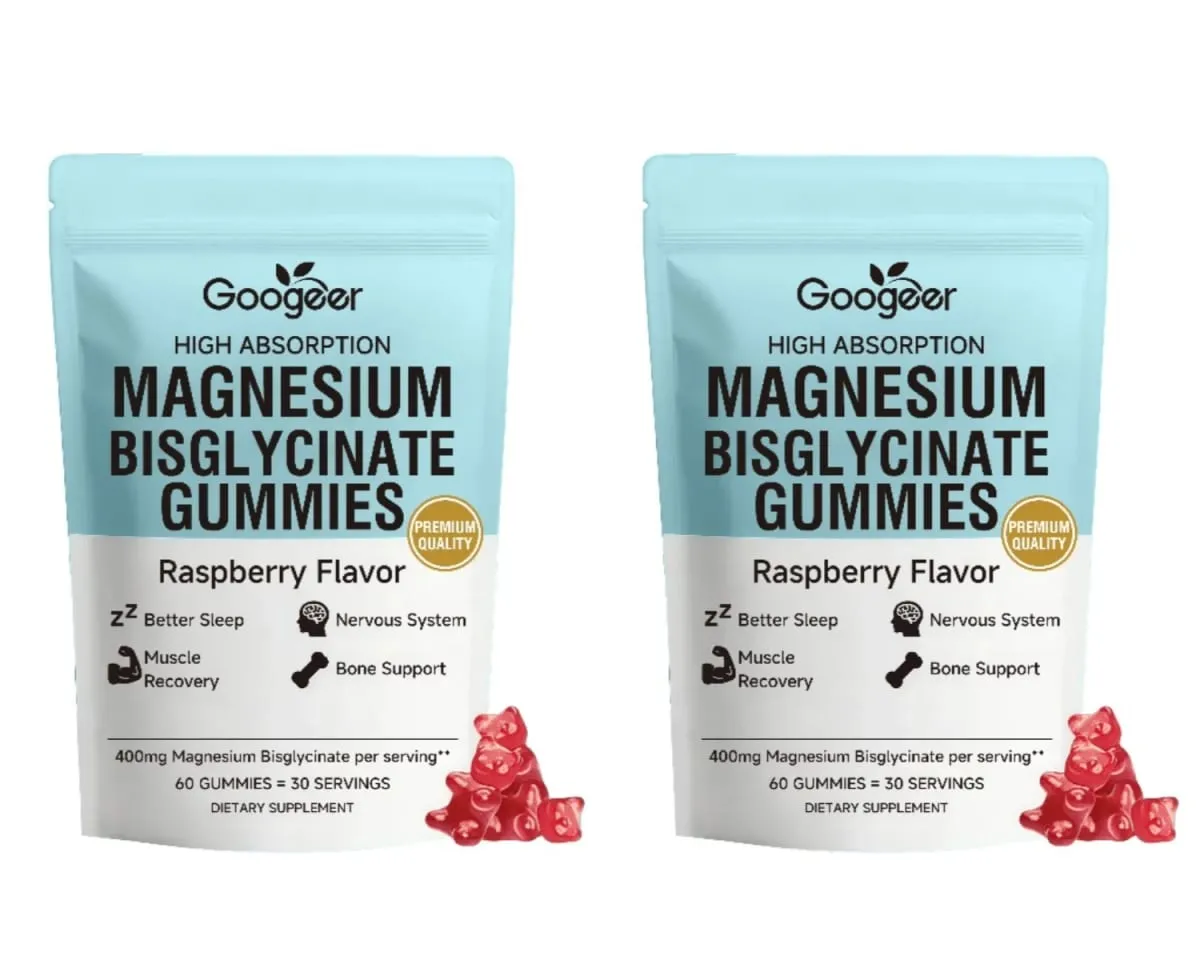 Magnesium Bisglycinate Gummies 400mg High Absorption for Sleep Muscle Recovery & Bone Support with D3 & Zinc Raspberry 60 Ct