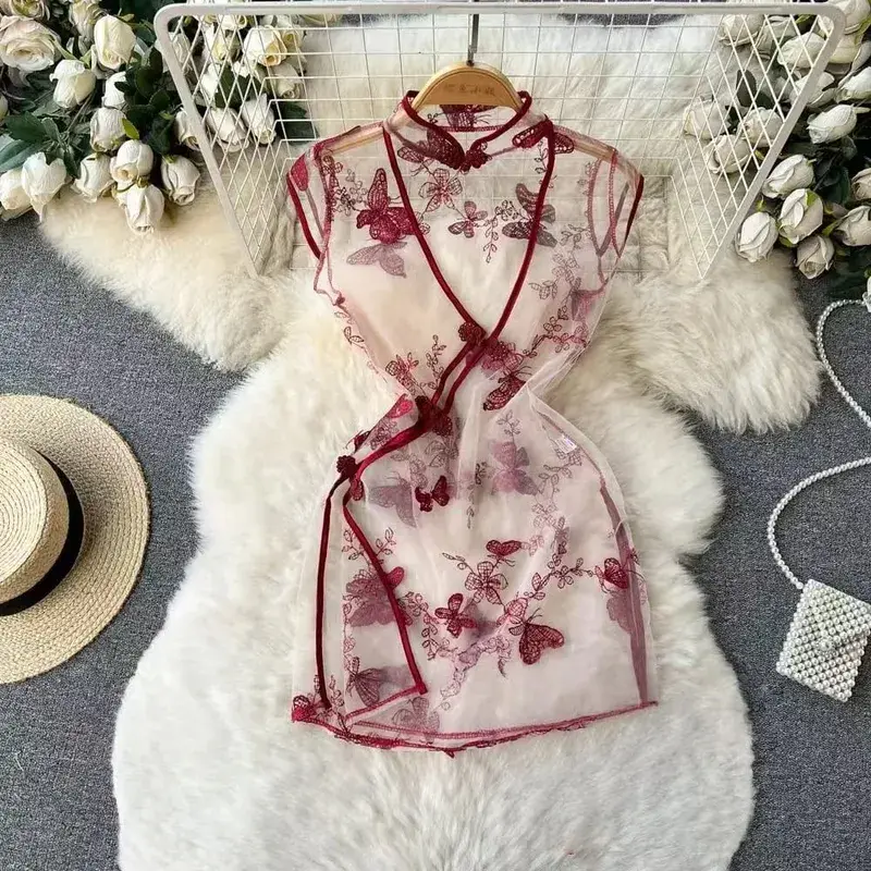 Women Sensual Lace Dress Women V-Neck Open crotch Slim Comfortable Dress Fashion Breathable Sheer Mesh Short Dress New