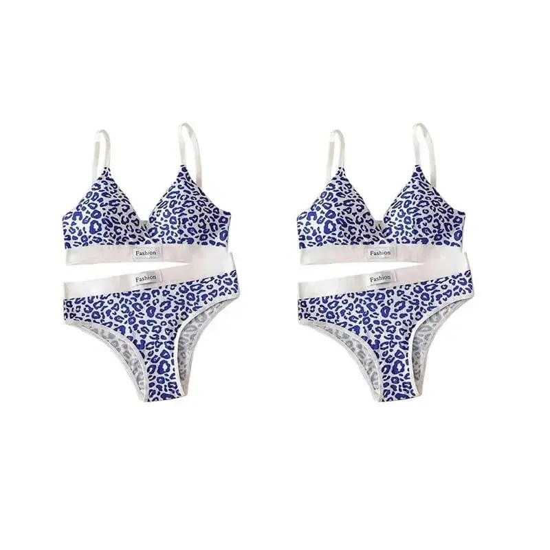 1/2/3set Women V-Neck Bra And Panties Set Low Waist Panties Female Sexy Lingerie Set Leopard Print Cotton Bra Sport Underwear