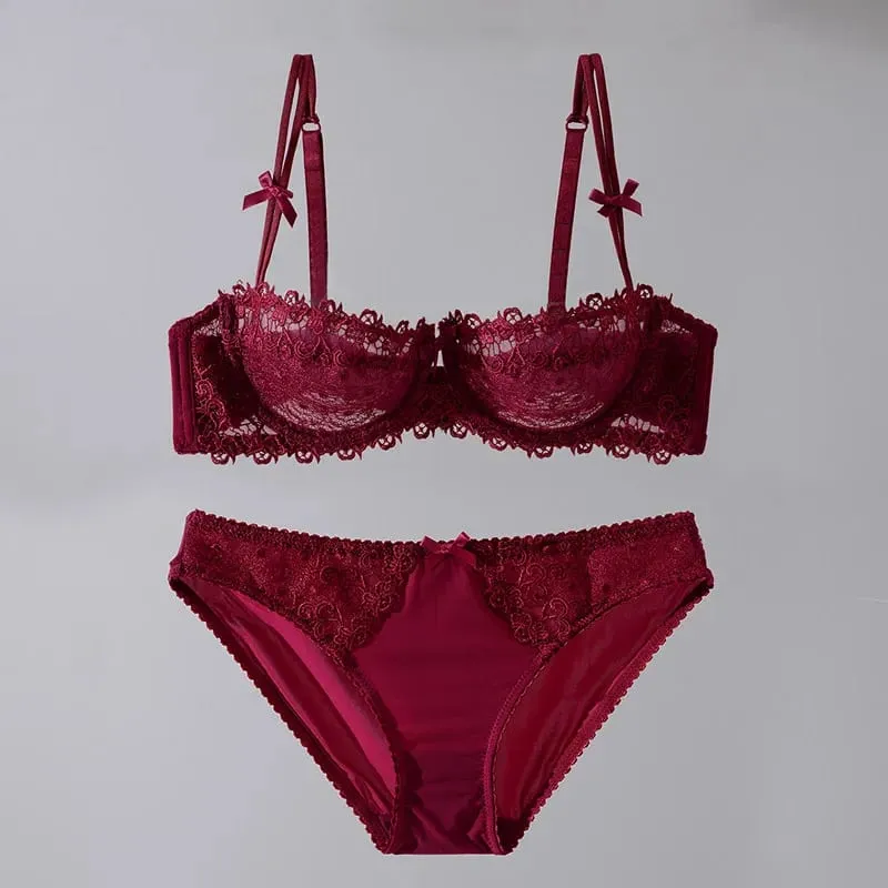 New Arrival Sweet Spicy Lace Lingerie Set Ultra Thin Half Cup Push Up Bra Soft Underwire Anti Sag Comfortable Women Wear — image 12