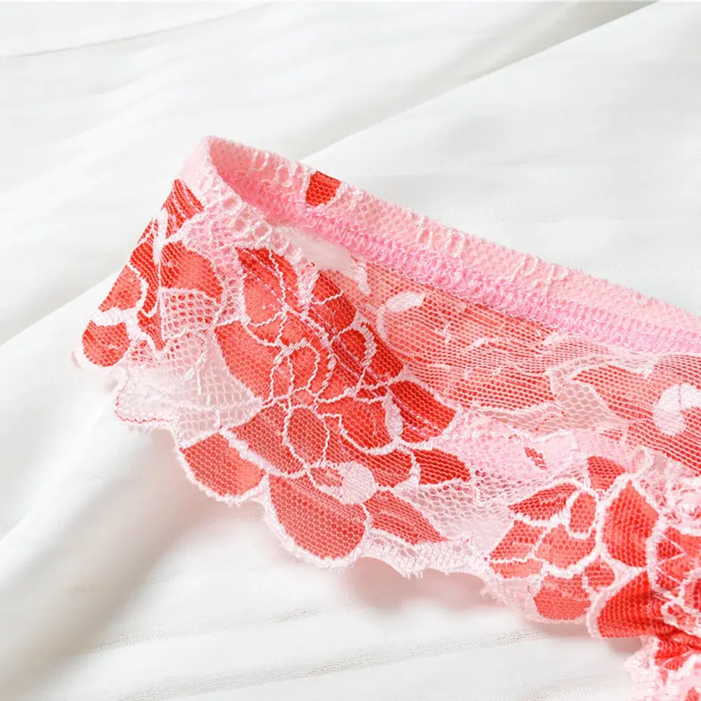 Men Floral Lace Thong Low Rise Elastic Waist G‑String Breathable See‑Through Floral Print Male Underwear Sexy Lingerie Panties