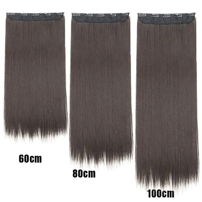 Synthetic 5-Clip One Piece Invisible Hair Extensions Long Straight 24/32/40Inch Heat Resistant Hairpiece for Women