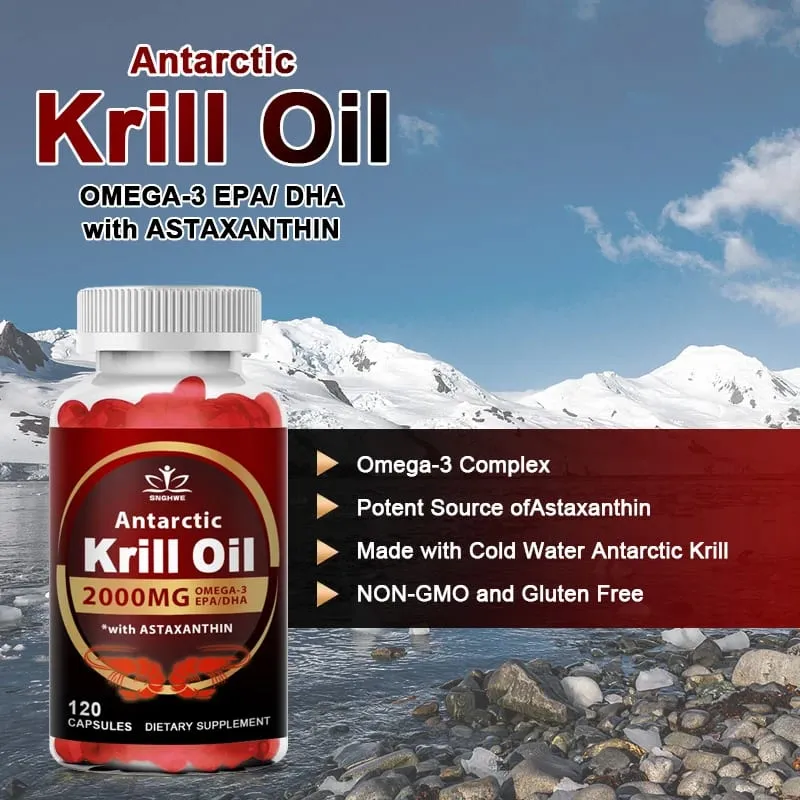 2000 mg d'huile de krill phospholipides oméga-3 EPA et DHA phospholipides et astaxanthine pour le régime de soutien immunitaire et cardiaque des articulations cérébrales