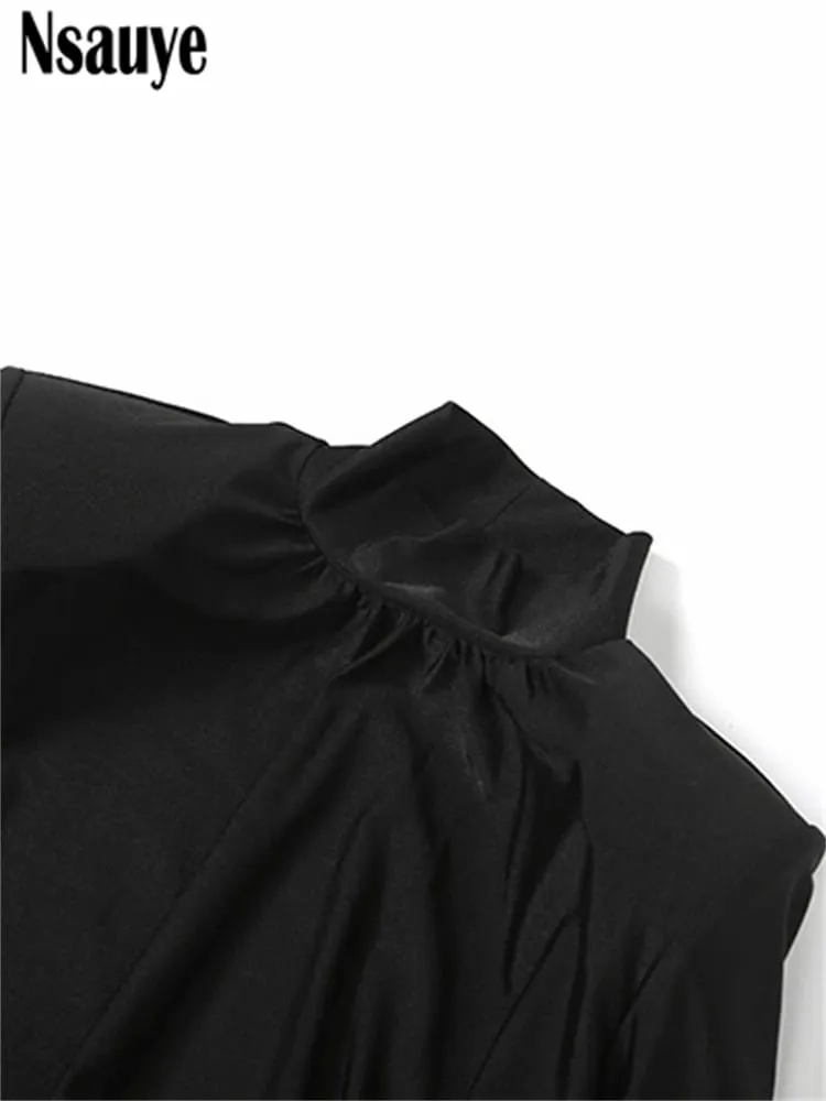 Nsauye Black Long Sleeve Mini Short Fashion Women Winter Dress Pullover Turtleneck Wrap Sexy Evening Party Night Club Dress 2025 — image 6