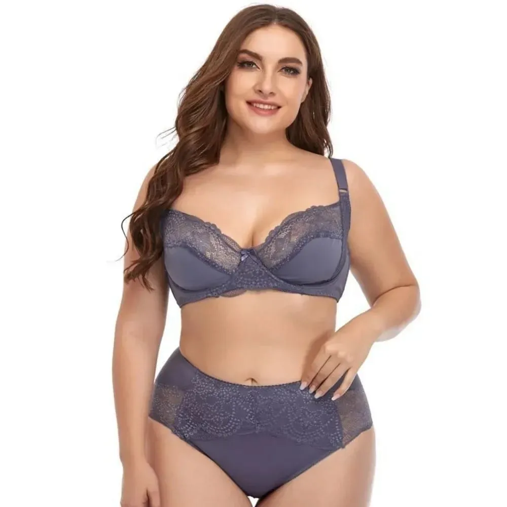 Lightweight Lace Underwire Bra Set for Plus Size Women Thin Cup Lingerie with Panties Comfortable Lift Daily Wear
