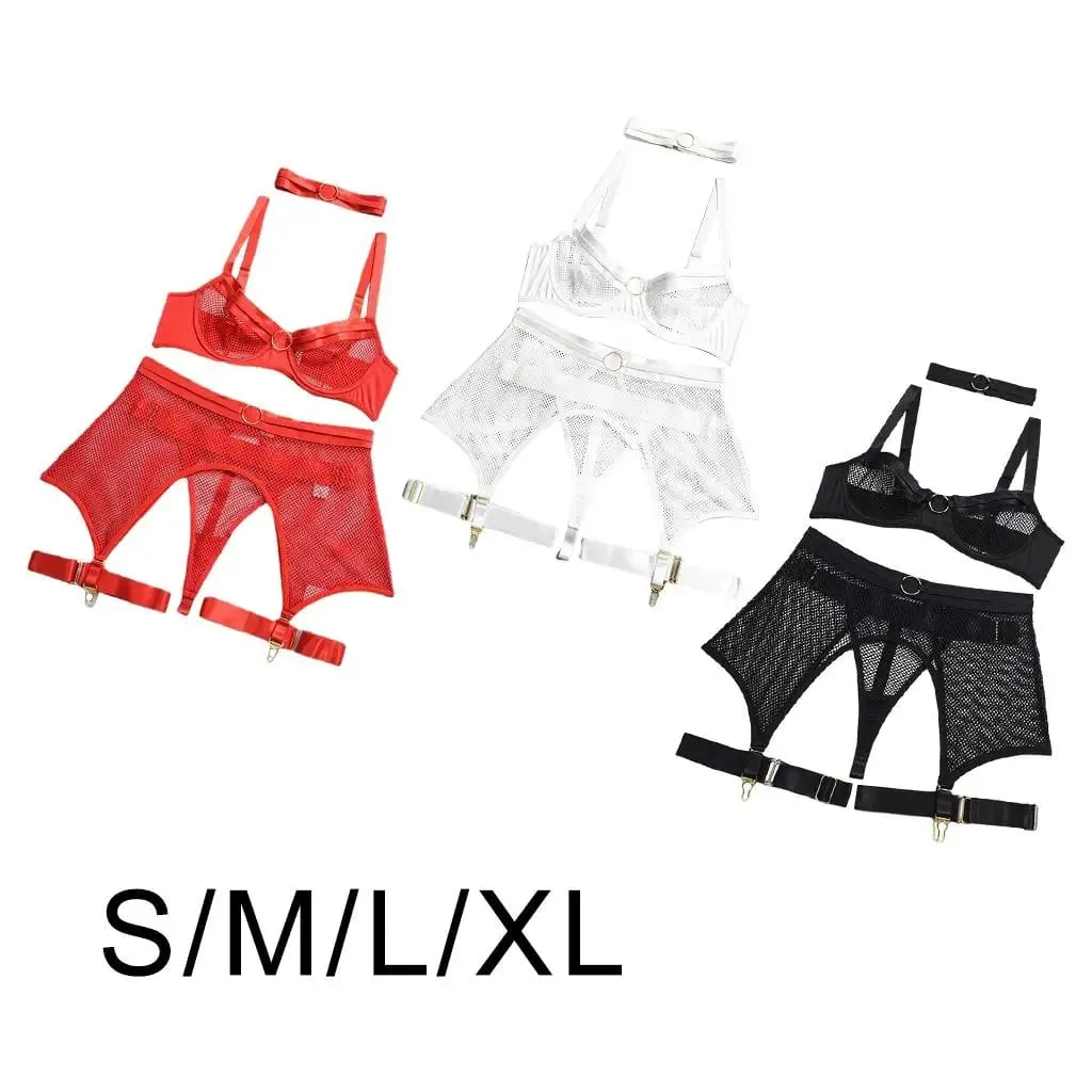 Lingerie Women Sensual Underwear Set Mesh Polyester Bar for Valentine's Day Dates Night