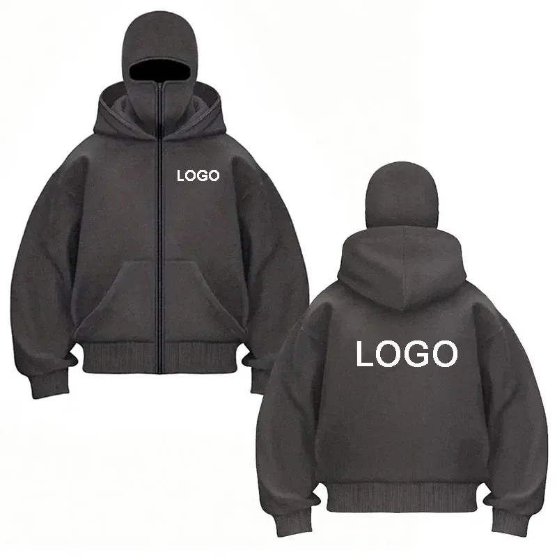 Customized Double-hooded Zipper Hoodies Men Personality Printed Long Sleeve Zip Up Sweatshirts Women Ninja Mask Pullovers Jacket