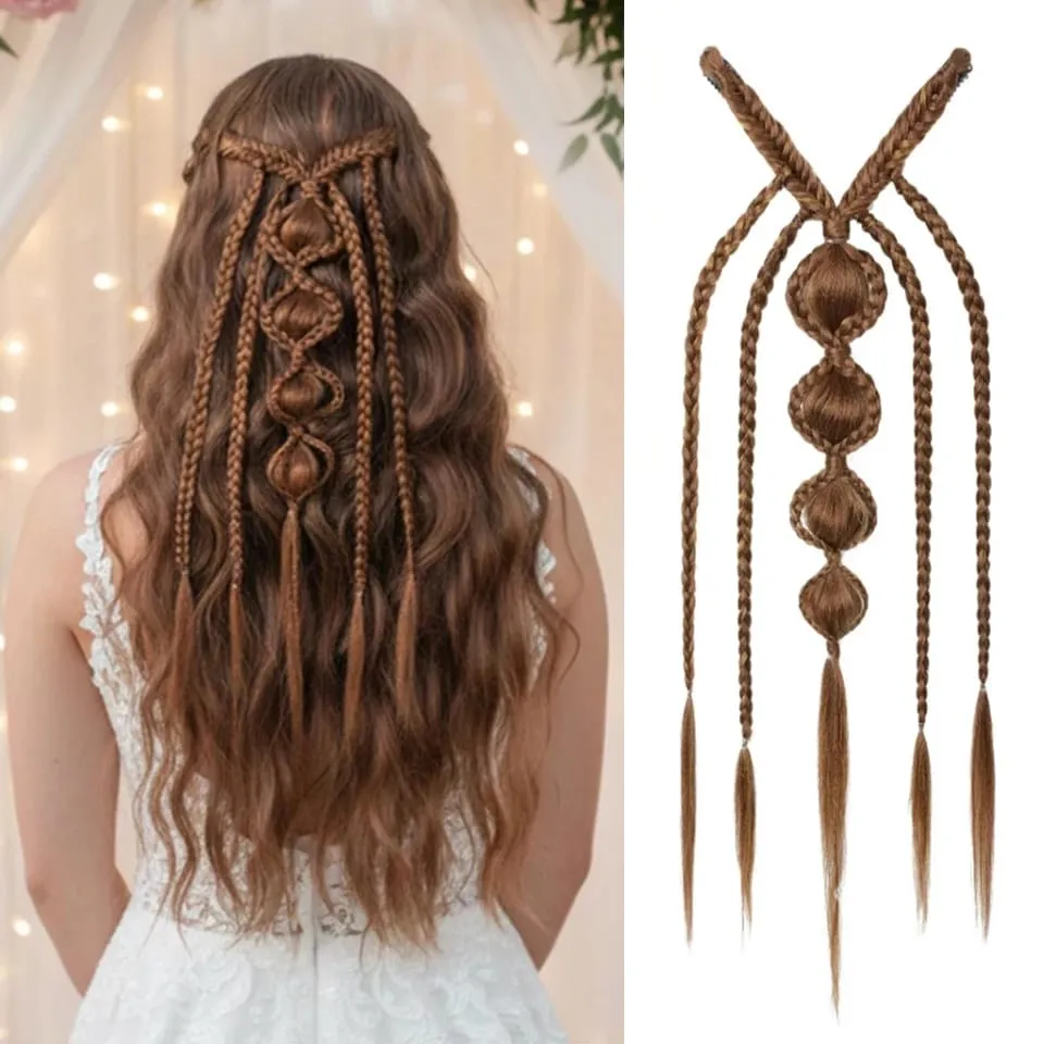 Synthetic Clip in Braid Hair Extensions - Boho Festival Princess Braid Hair Extension Fairy Cosplay Wedding Hairpiece for Women