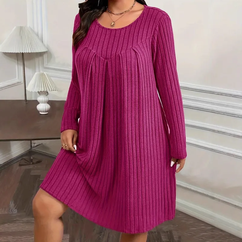2025 Autumn/Winter Dress Women Fashion Plus Size Long Sleeve Dresses Casual Patchwork Loose Knitted Dress For Women Clothing 5XL
