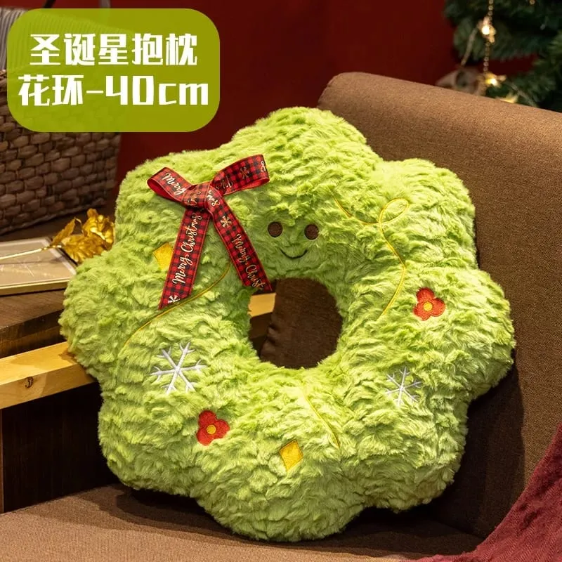 Christmas Plush Pillow Cute Santa Snowflake Gingerbread House Wreath Stuffed Cushion Soft Fluffy Home Decor Xmas Gift