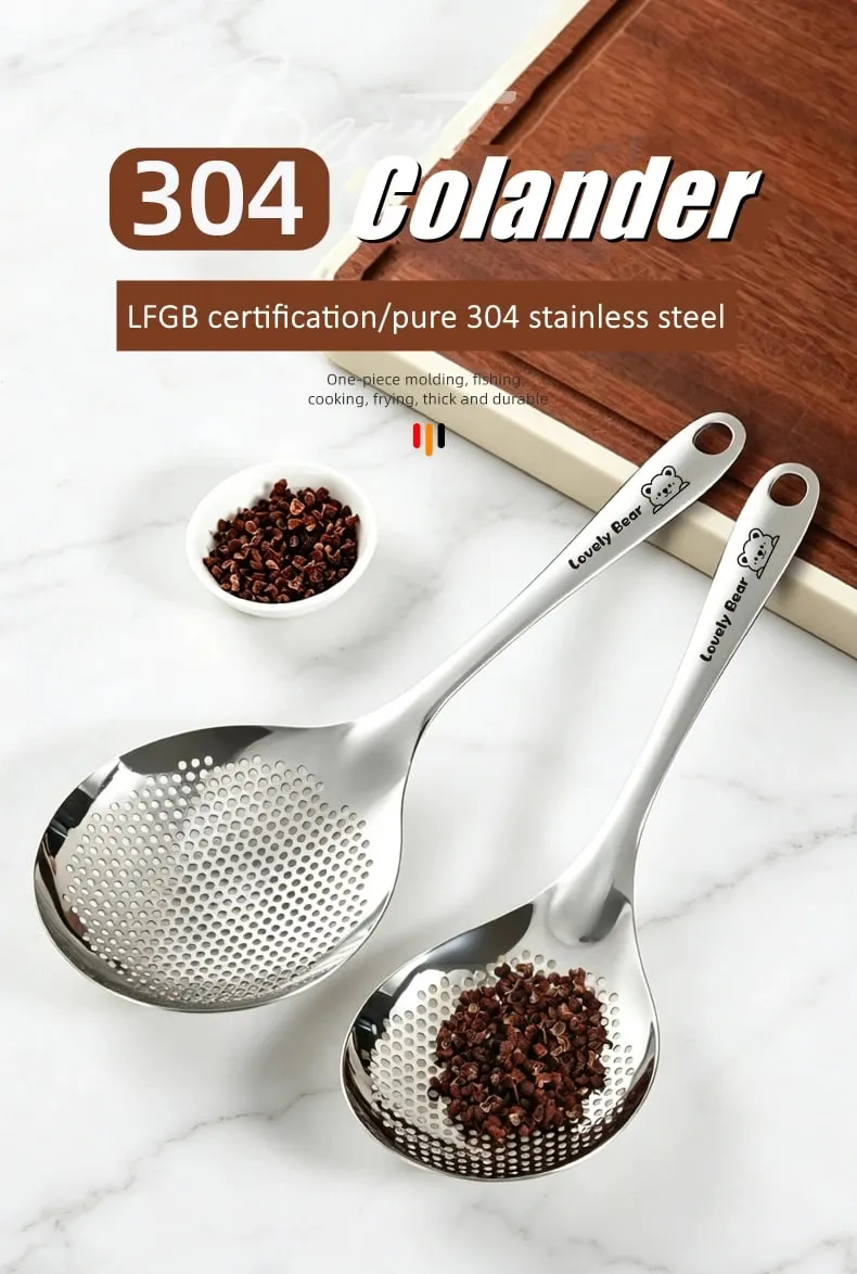 12.5cm Width 33cm Length Cooking Sieve Ultra Thick Pure 304 Stainless Steel Frying Colander Noodle Strainer with Fine Meshes — image 7