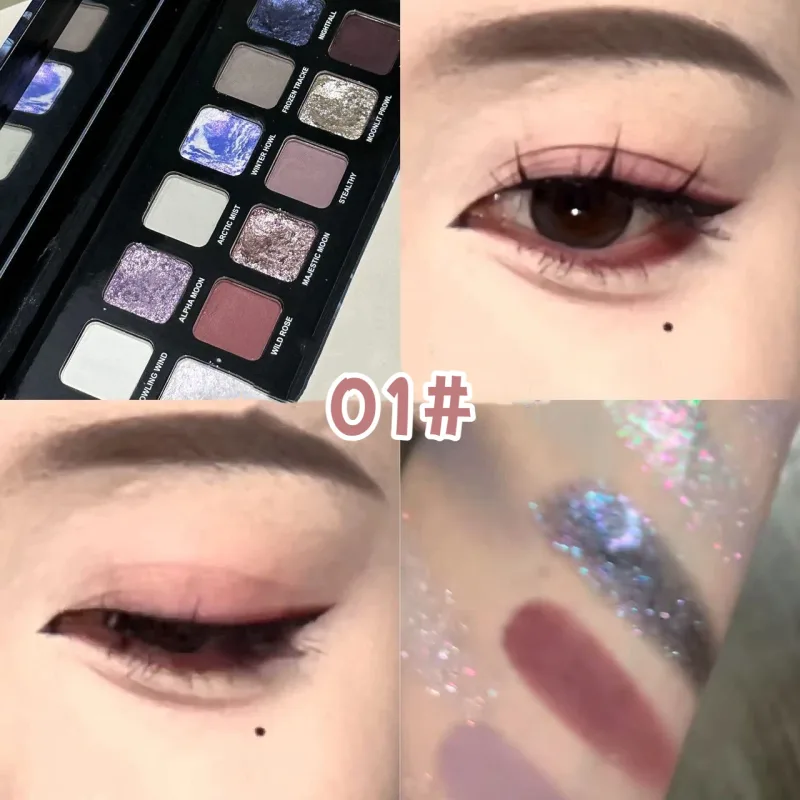 12 Colors Metallic Eyeshadow Palette Pearl Matte Sparkling Shimmer Blue Eye Shadow Highlighter Brighten Glitter Halloween Makeup