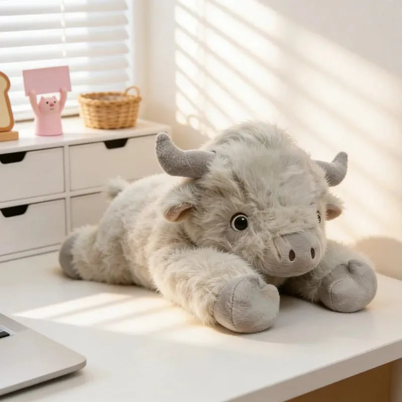 40cm Highland Cow Stuffed Animals Plush Lying Cattle Pillow Sofa Backrest Bed Cushion Birthday Gifts