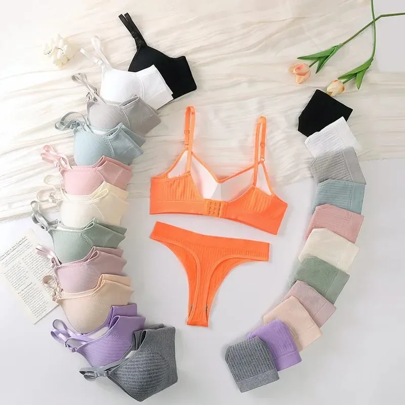 Women Seamless Bra Set High Waist Thong Panties Female Nonwire Brassiere Comfy Soft Sports Bras Underwear Set Sexy Lingerie Set — image 4