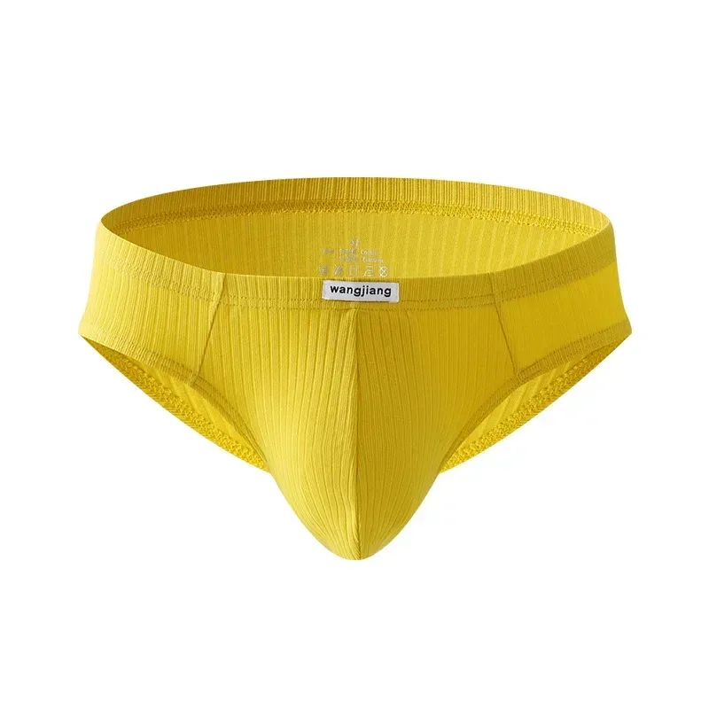 Men's Ribbed Cotton Separate Pouch Briefs Breathable Low Rise Soft Stretch Underwear Panties 1PC