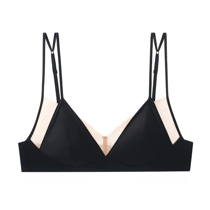 Modish Leopard Intimate Set Non-wire Thin Triangle Bra Breathable Summer Nude Fabric Small Chest Firm Gathering Womens Indoor — image 8
