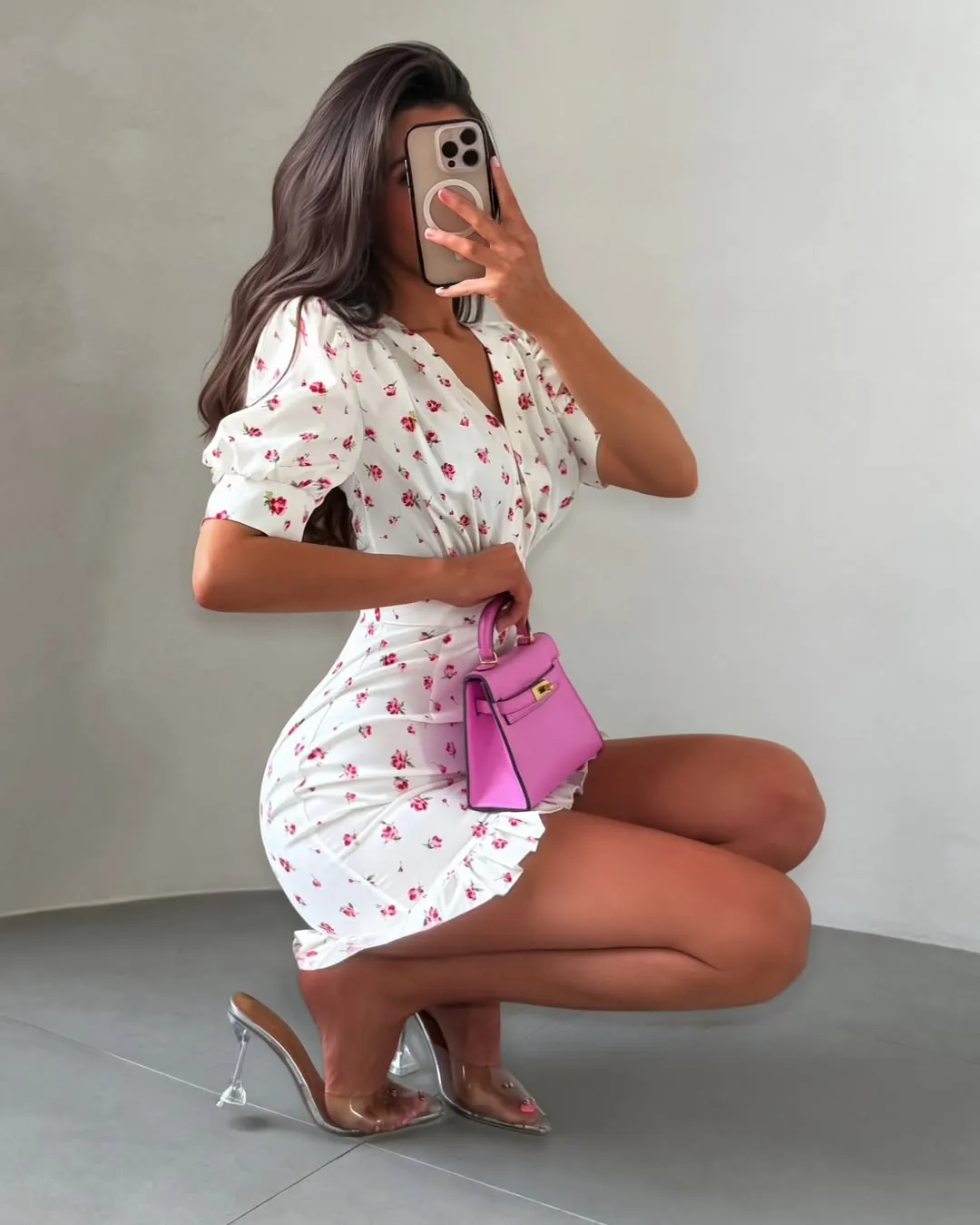 Fashion Printed Mini Dress Women Elegant V-neck Puff Short Sleeve Waist-cinching Bodycon Dresses 2026 Summer Lady Party Robe
