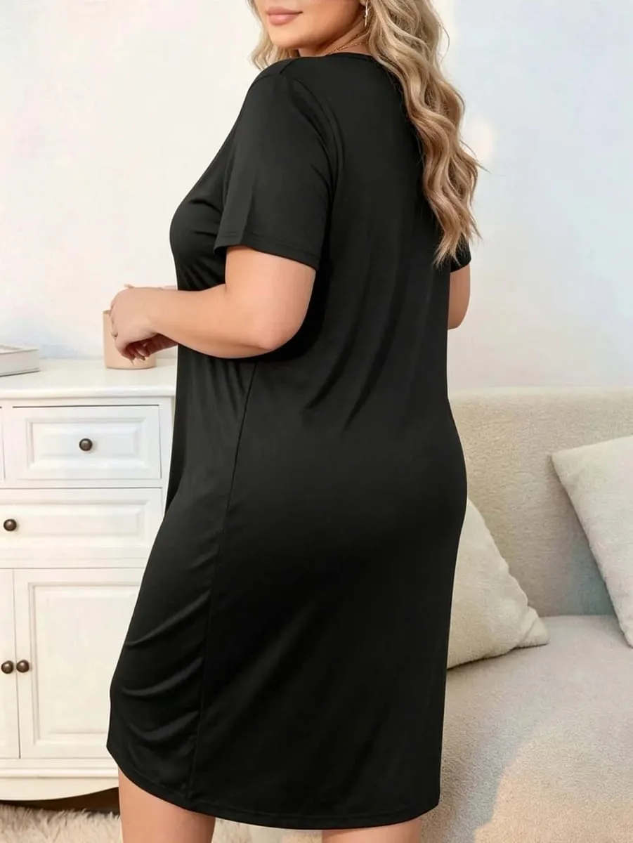 Plus-size women's short-sleeved casual dress home pajama set for daily wear and outdoor outings versatile for all occasions