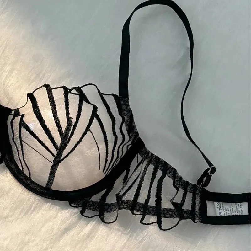 New Women's Bra Set Sexy Lace Mesh Lingerie Set Ultra Thin Breathable Comfortable Lightweight Scallop Transparent Lingerie Set