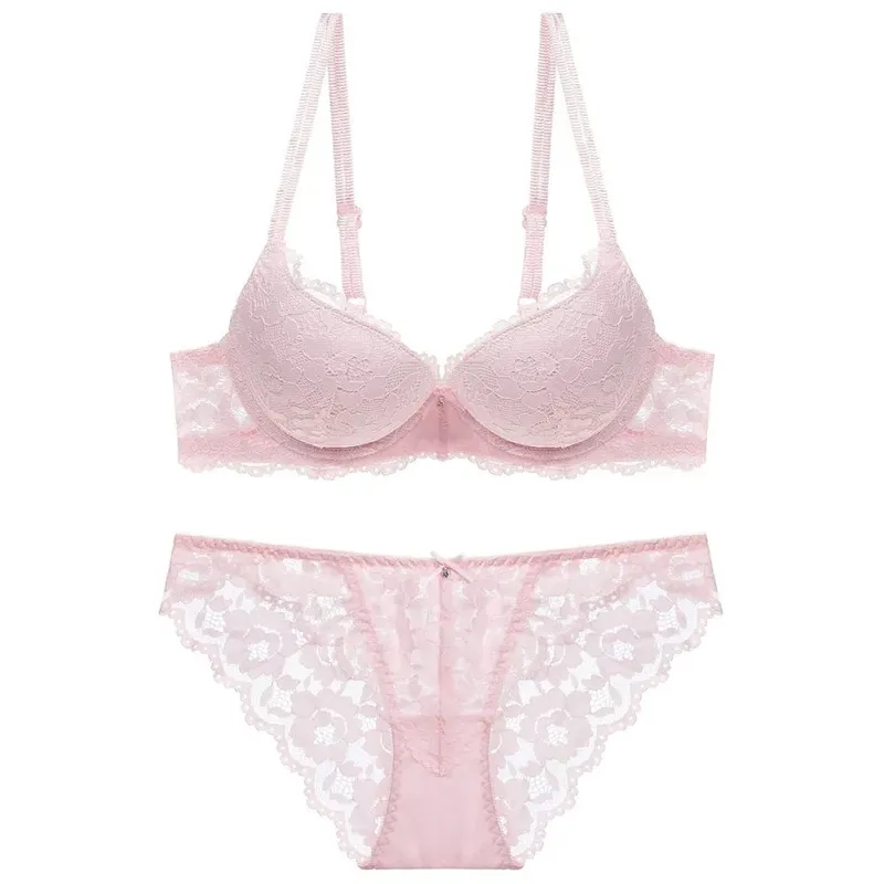 Comfortable Mesh Lace Flower Bra Low Waist Bowknot Push Up Bra Women Non Slip Lingerie Seamless Underwear Set Girl — image 8