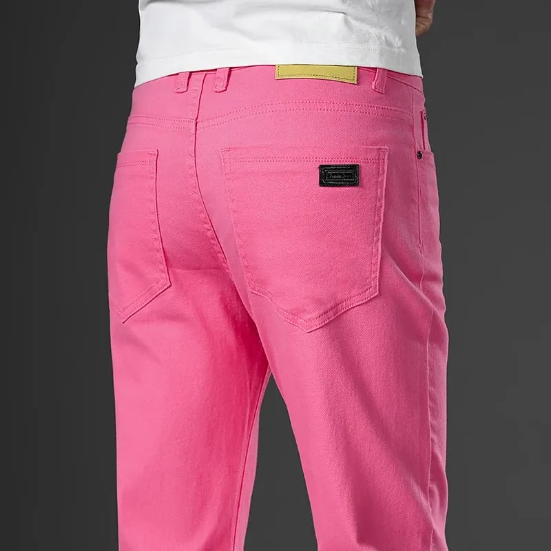 ArmyGreen Elastic Cotton Jeans Men's Spring Fashion Slim Straight Denim Pants Comfort Large Size Korean Business Casual Trousers