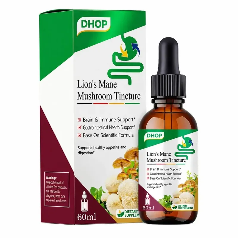 Lion's Mane Mushroom Extract Drops 60ml Hericium Erinaceus Supports Brain Immune Health Vegan Liquid Supplement for Adults