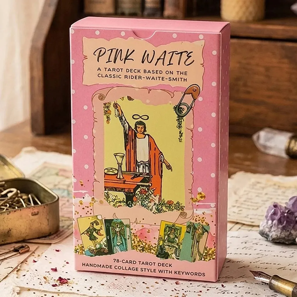 Pink Waite Tarot The Dreamy Pink Collage Tarot Dek 78 Kad Tarot Kawaii Estetik dengan Makna 12*7sm Timbul dua kali