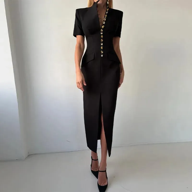 Elegant Women's Floral Print Dresses Single Breasted Slit Maxi Dresses Bodycon Party Evening Formal Gown 2026 New Outfit
