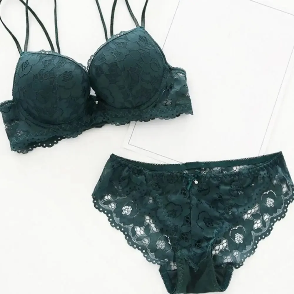 Sweet Mesh Lace Flower Bra Low Waist Bowknot Push Up Bra Women Lingerie Intimates Bra Panties Set Girl