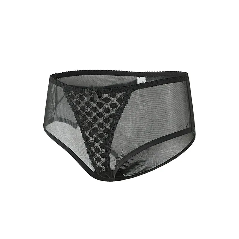 Women Curvy Plus Size Polka Dot Mesh Lace Bra Panty Set Underwire Support Full Figure Big Cup E F G H I Breathable Lingerie 2pcs