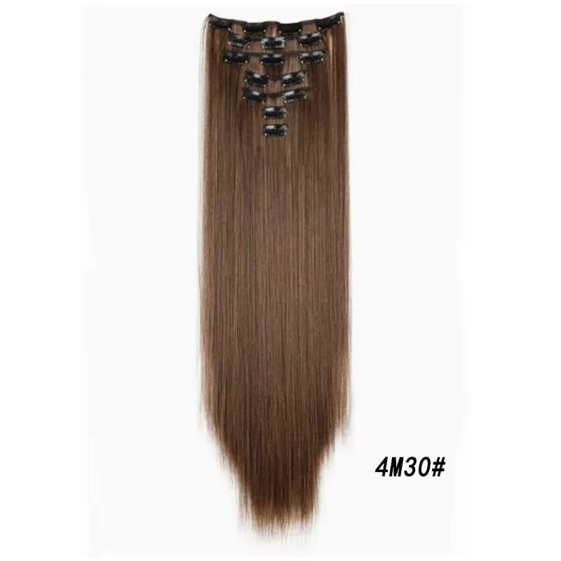 7Pcs/Set16Clips Hair Extension Black Long Straight Natural Hair Ombre Hairpiece Heat Resistant Fiber For Women Hairstyle Cosplay — image 24