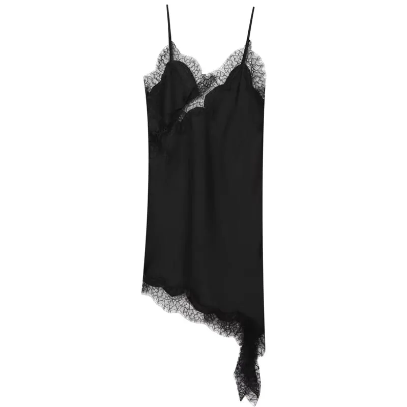 Slip Womens Dresses Sleeveless Black Lace Dress Woman Asymmetrical Elegant Party Dresses Sexy Backless Satin Yellow Dress