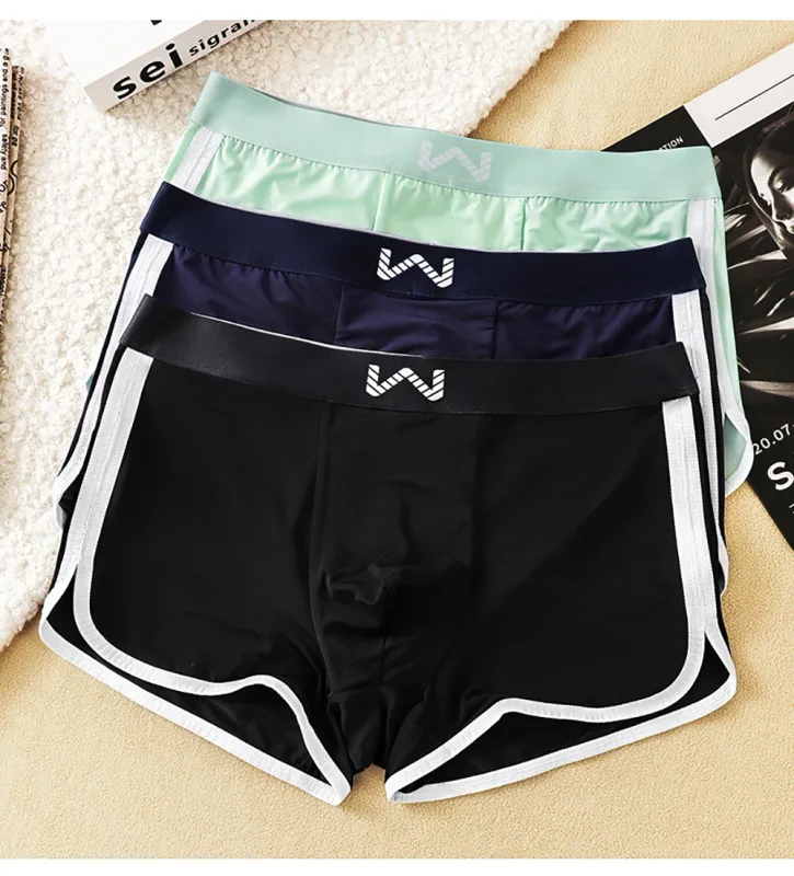 Caleçons en soie glacée pour hommes, 3 pièces/paquet, maille antibactérienne respirante, culotte à grande poche, taille haute élastique, Boxer pour hommes